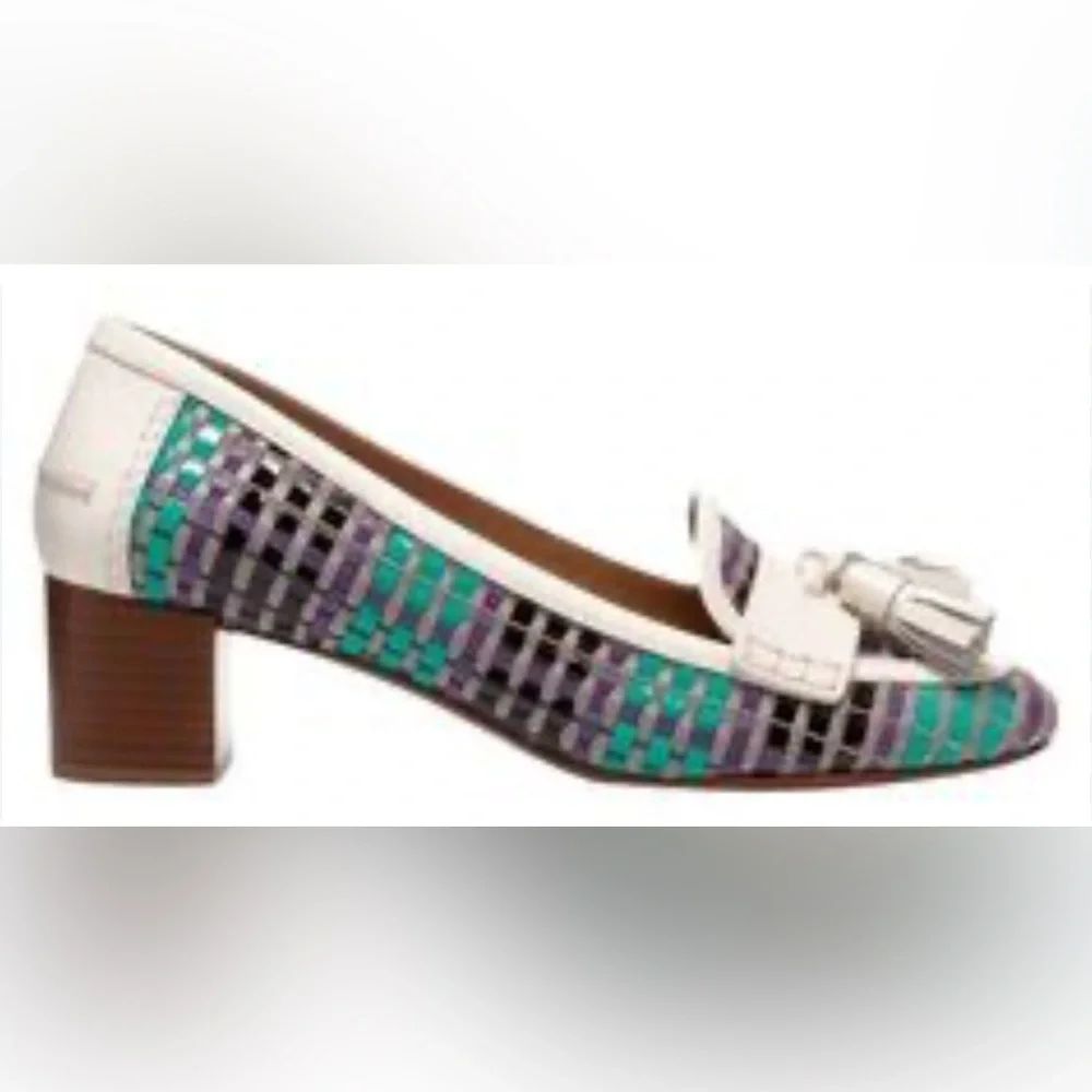 Tory Burch Careen 50MM Basket Weaved Leather Tassel  Loafer‎ Pumps Size 9.